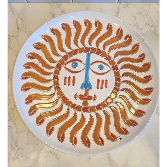 Cerasarda Italy Mario De Biasi 13" Ceramic Tray Autumn Orange Sun Signed MDB86 - Picture 4 of 8